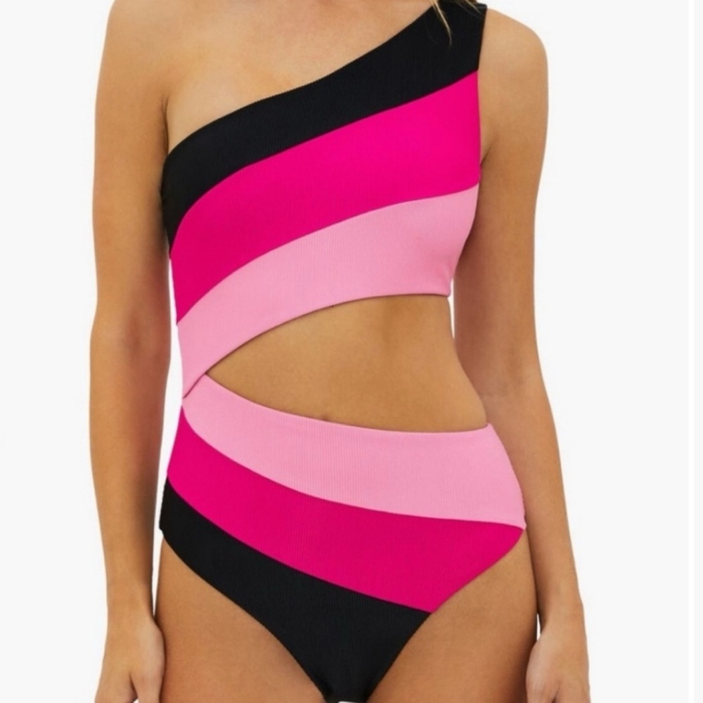 NWOT Beach Riot Joyce Cutout One Piece Colorblock Swimsuit Black/Pink Medium - Picture 3 of 16